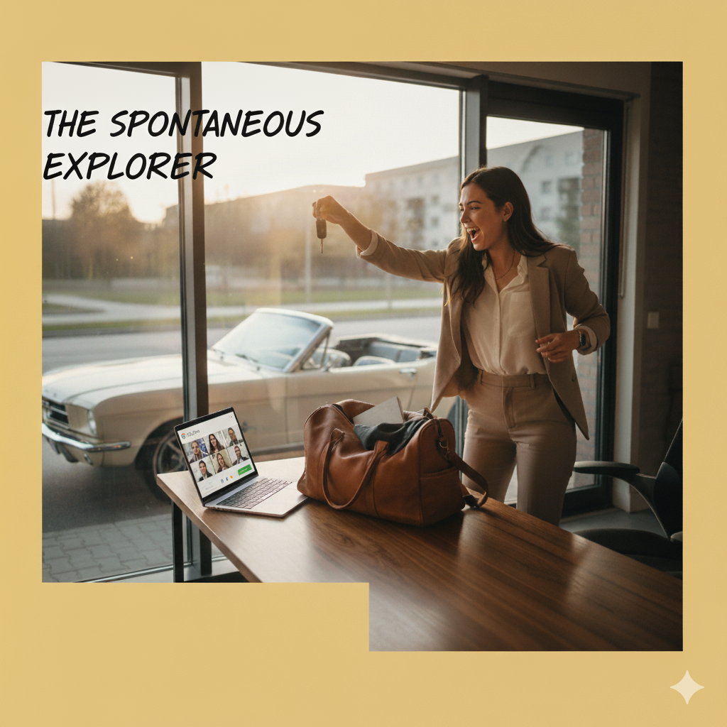 Spontaneous explorer celebrating a sudden trip plan